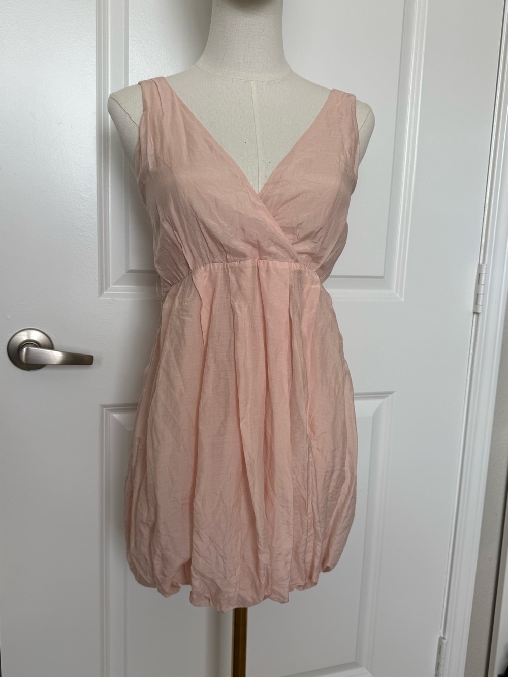 Yag Couture Pink Silk Blend Babydoll Bubble Dress V-Neck Mini Small Y2K Coquette